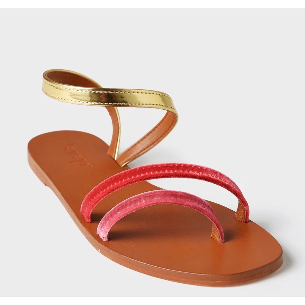 Lanapo Pietrasanta Pink Velvet Gold Ankle Strap Sandals 39